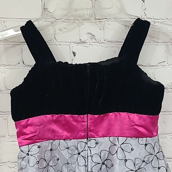 Girls Formal Dress Black Velvet Hot Pink Silver Glitter Flower Girl Occasion 7 - Picture 11 of 12